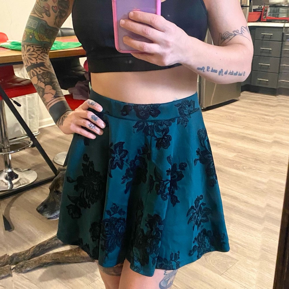 Floral Embroidered Green Skirt